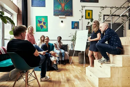 A group taking part in an interactive Curve Cambridge workshop